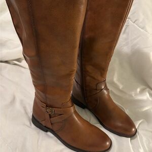 FRYE AND CO. Brown Vegan Leather Wide Calf Knee High Boots